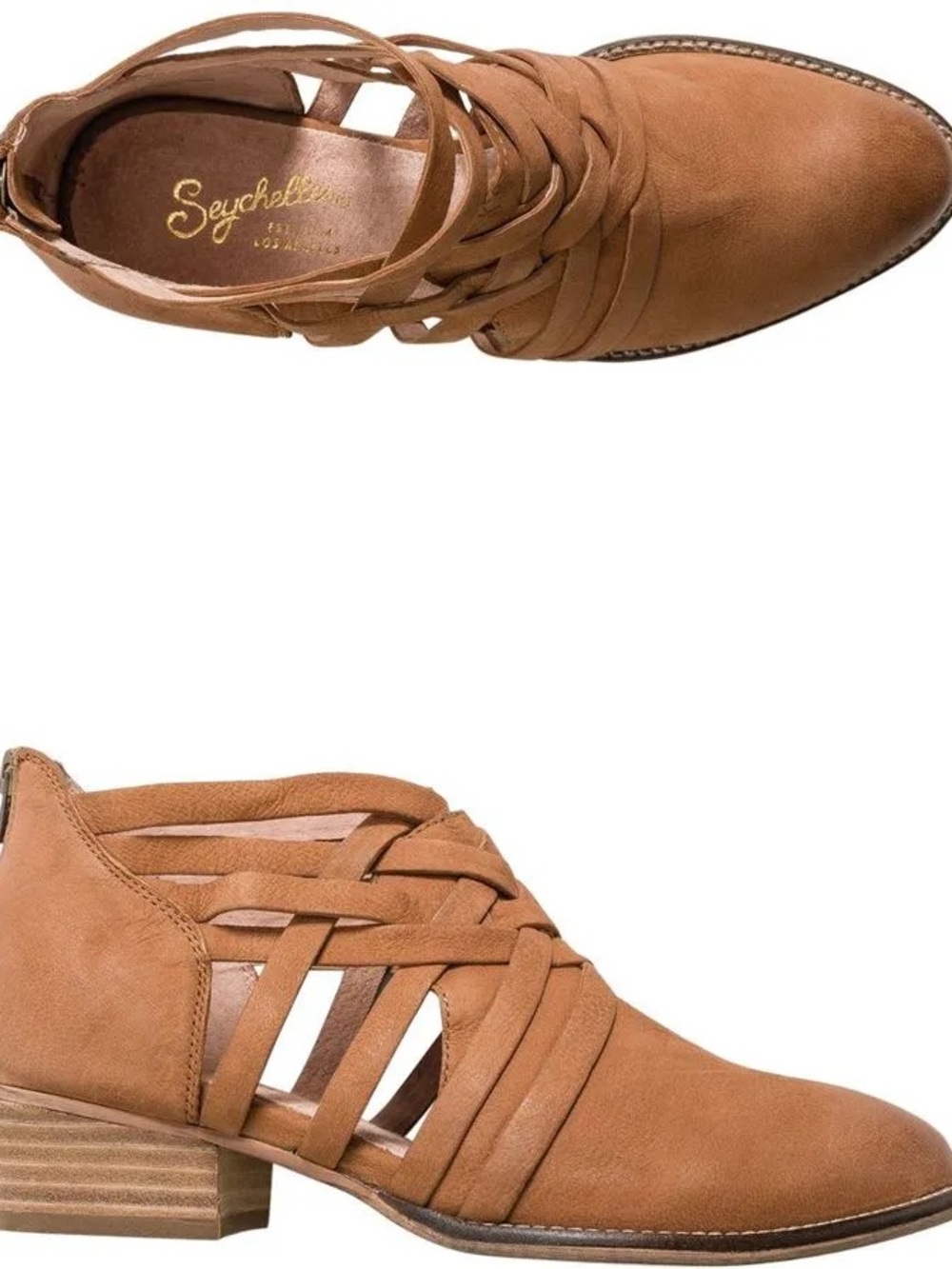 Seychelles Cognac Strappy Leather Ankle Bootie size 8.5